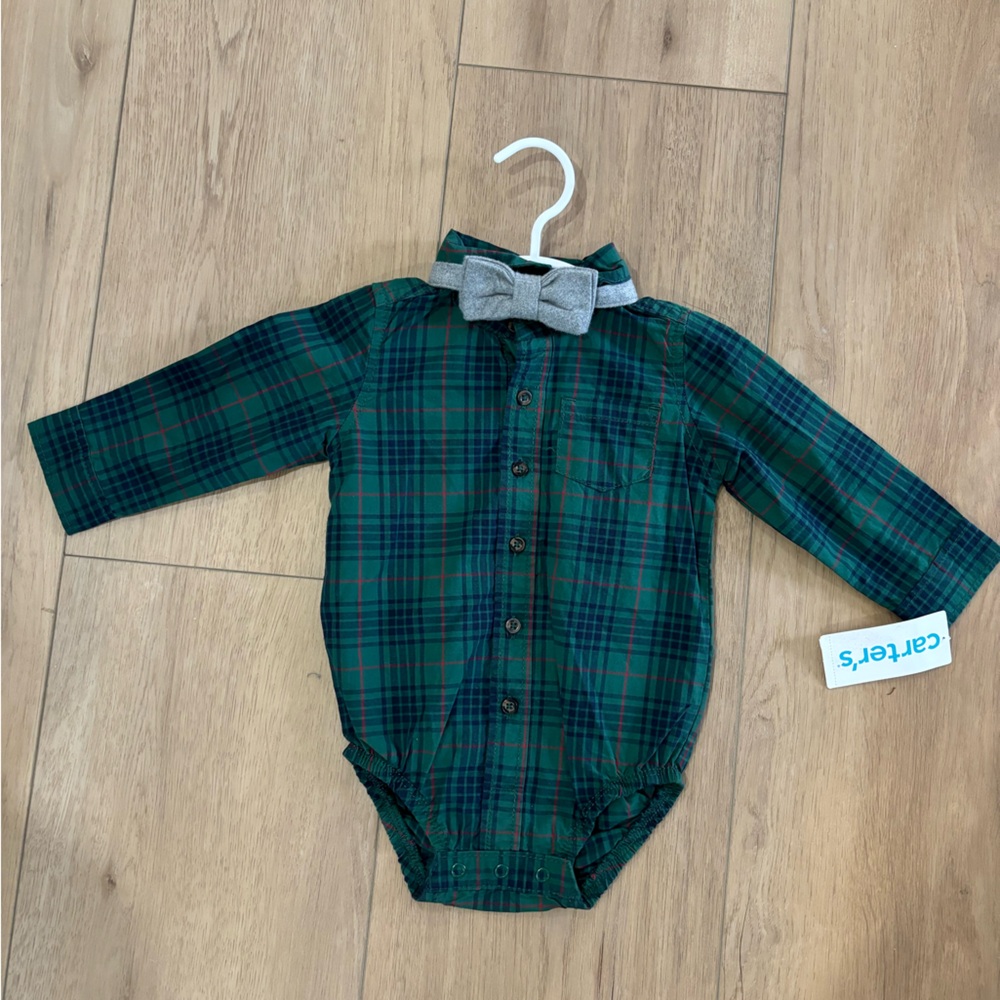 Green plaid NWT bodysuit with bow tie